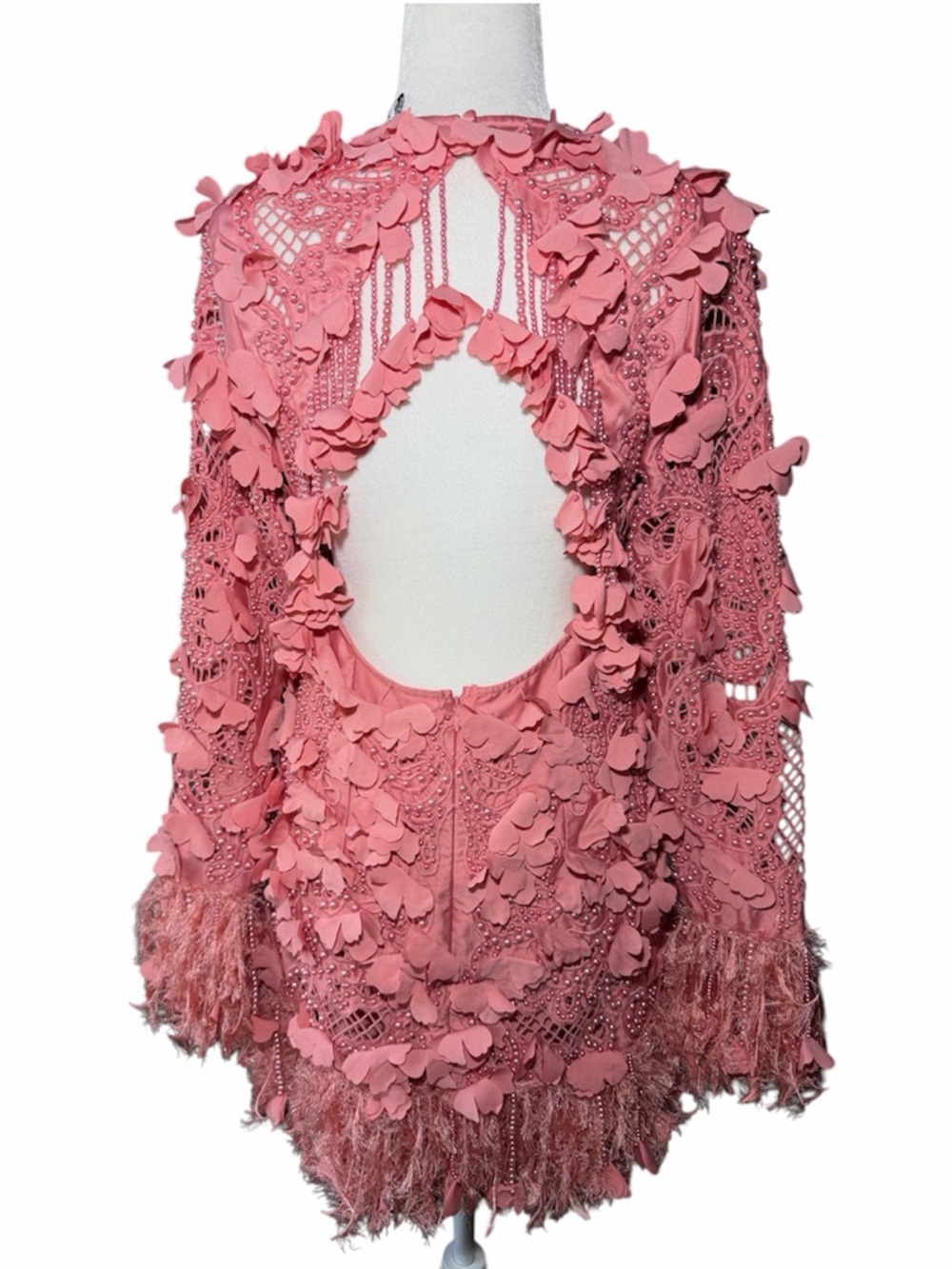 ASOS LUXE 3D floral embellished eyelet mini dress with faux feather trim Size 6 - Picture 5 of 12